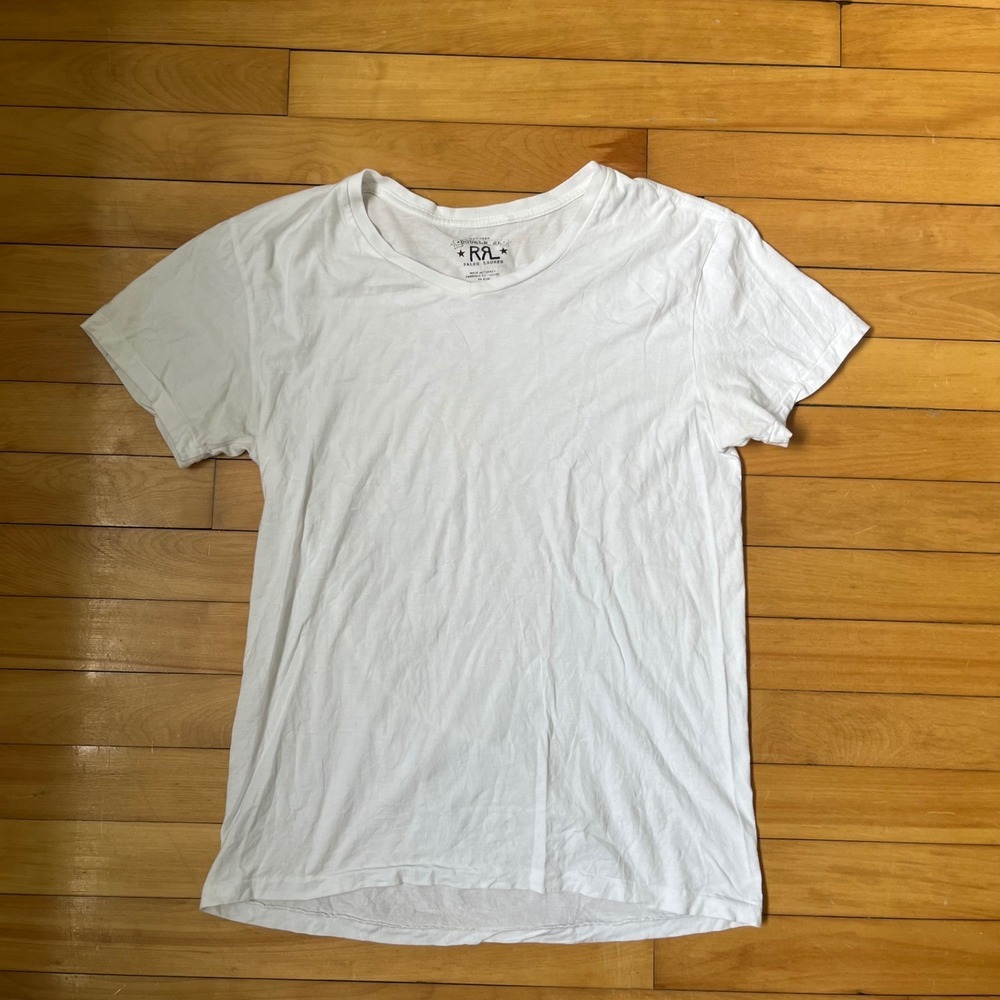 RRL Ralph Lauren Mens White Cotton Short Sleeve Crewneck T-Shirt Logo Sz S